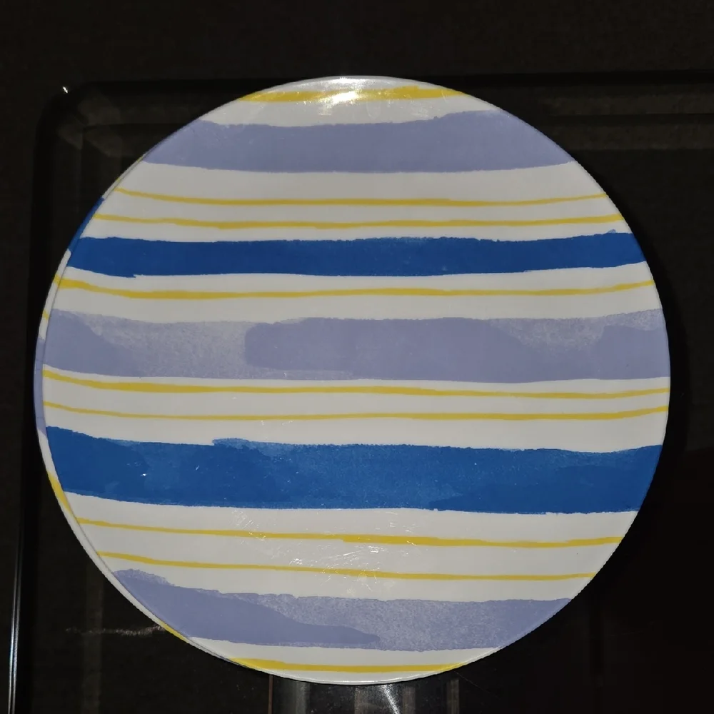 Sur La Table Striped Blue and Yellow Plate